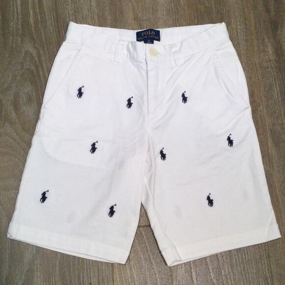 POLO Ralph Lauren Boys White Shorts 6 with navy blue polo embroidered - Picture 1 of 5